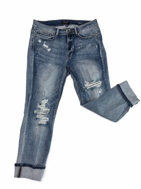 Judy Blue Boyfriend Fit Distressed Jeans Size 14W Cuffed Cropped Stretch Denim